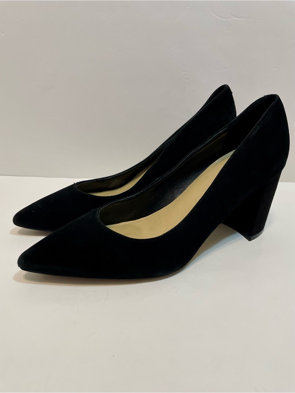 Marc Fisher Claire Black Suede Pointed-Toe Block Heel Pumps - Size 7